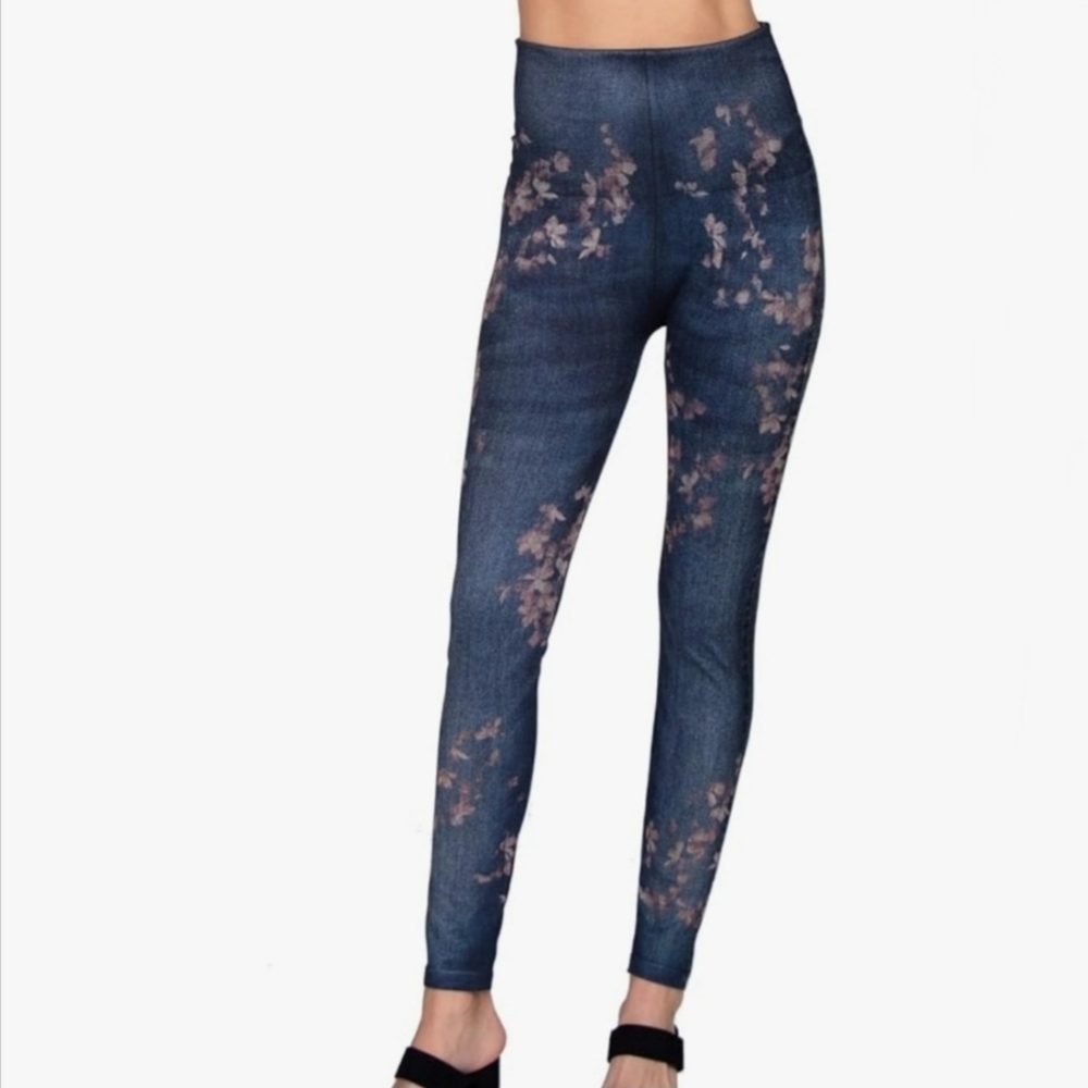 M. Rena Charcoal & Taupe Abstract Print High Rise Tummy Control Leggings OS